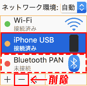Delete Network, iPhone USB and (Bluetooth PAN).