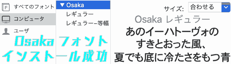 When the text in the font turns black and the Download button no longer appears, the installation of the Osaka font is complete.