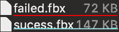 Files that succeed in ue4 fbx import, files that fail.