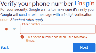This phone number has been used too many times.