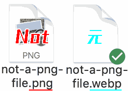 元のファイル形式と異なる. webp → pngに変更