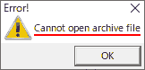 Error! Cannot open archive file