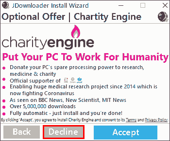 Optional Offer Charity Engine. これも不要なのでDeclineします。