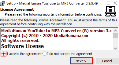 Setup. License Agreement. I accept the agreementにチェック● してNext>します。