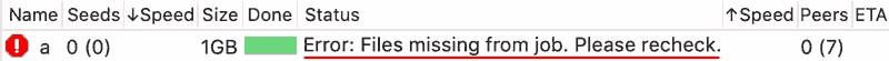 Error: Fieles missing from job. Please recheck.