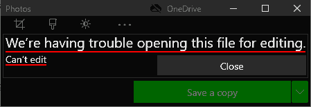 We're having trouble opening this file for editing. Can't edit.